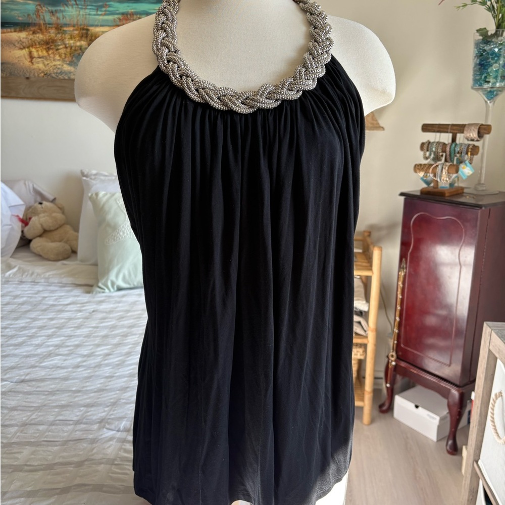 XL - Gorgeous Cable & Gauge Black Halter Top with Silver Chain Detail